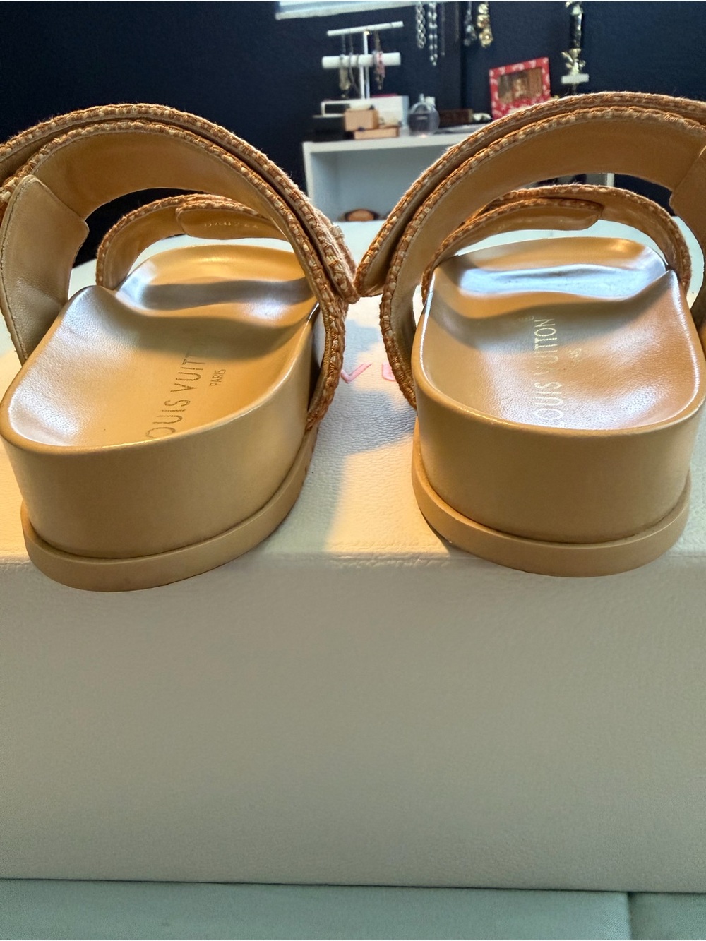 Louis Vuitton Beige & Tan Monogram Canvas Double-Strap Slides - Picture 7 of 8